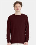Hanes GDH200 Unisex Garment-Dyed Long Sleeve T-Shirt - Maroon - model front