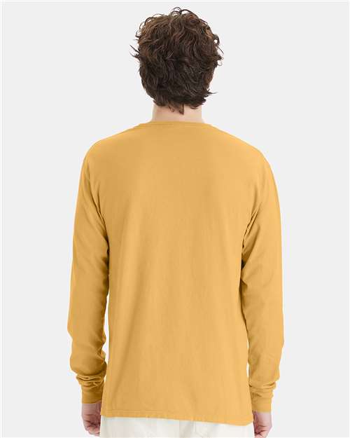 Hanes GDH200 Unisex Garment-Dyed Long Sleeve T-Shirt - Artisan Gold - model back