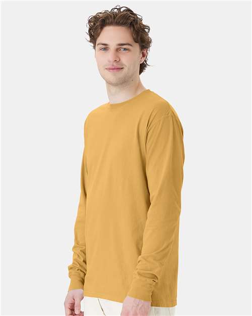 Hanes GDH200 Unisex Garment-Dyed Long Sleeve T-Shirt - Artisan Gold - model side