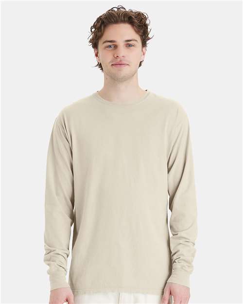 Hanes GDH200 Unisex Garment-Dyed Long Sleeve T-Shirt - Parchment - model front