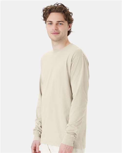 Hanes GDH200 Unisex Garment-Dyed Long Sleeve T-Shirt - Parchment - model side
