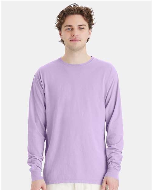 Hanes GDH200 Unisex Garment-Dyed Long Sleeve T-Shirt - Future Lavender - model front