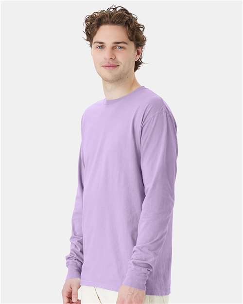 Hanes GDH200 Unisex Garment-Dyed Long Sleeve T-Shirt - Future Lavender - model side