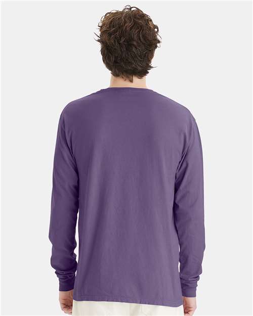 Hanes GDH200 Unisex Garment-Dyed Long Sleeve T-Shirt - Grape Soda - model back