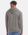Hanes GDH280 Unisex Garment-Dyed Jersey Hooded Long Sleeve T-Shirt - Concrete Grey - model back