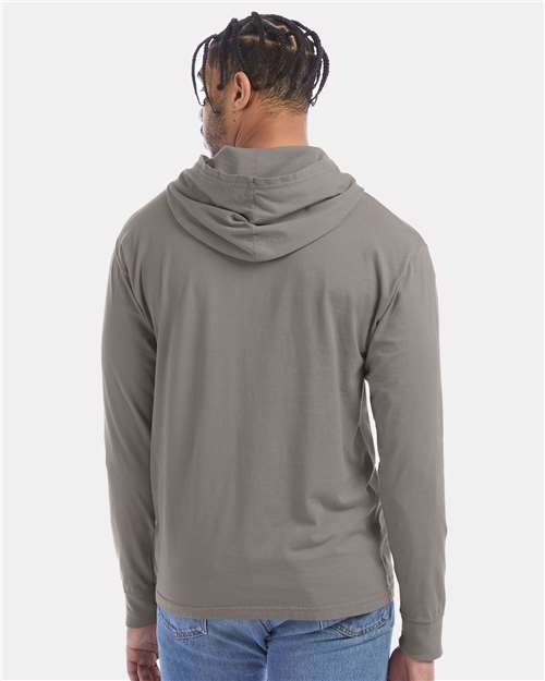 Hanes GDH280 Unisex Garment-Dyed Jersey Hooded Long Sleeve T-Shirt - Concrete Grey - model back