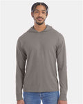 Hanes GDH280 Unisex Garment-Dyed Jersey Hooded Long Sleeve T-Shirt - Concrete Grey - model front