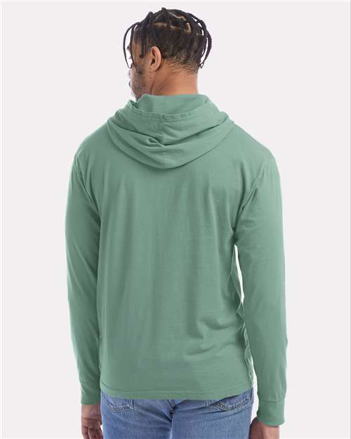 Hanes GDH280 Unisex Garment-Dyed Jersey Hooded Long Sleeve T-Shirt - Cypress Green - model back