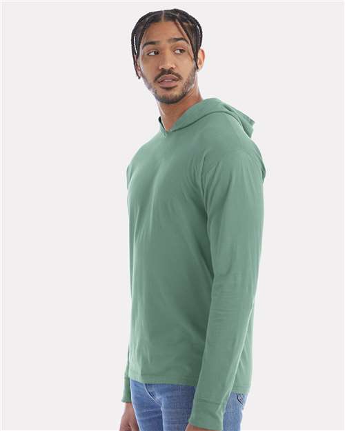 Hanes GDH280 Unisex Garment-Dyed Jersey Hooded Long Sleeve T-Shirt - Cypress Green - model side