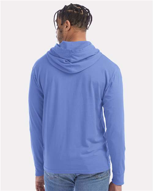Hanes GDH280 Unisex Garment-Dyed Jersey Hooded Long Sleeve T-Shirt - Deep Forte Blue - model back