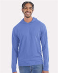Hanes GDH280 Unisex Garment-Dyed Jersey Hooded Long Sleeve T-Shirt - Deep Forte Blue - model front