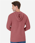 Hanes GDH280 Unisex Garment-Dyed Jersey Hooded Long Sleeve T-Shirt - Nantucket Red - model back