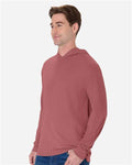Hanes GDH280 Unisex Garment-Dyed Jersey Hooded Long Sleeve T-Shirt - Nantucket Red - model side