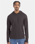 Hanes GDH280 Unisex Garment-Dyed Jersey Hooded Long Sleeve T-Shirt - New Railroad Grey - model front