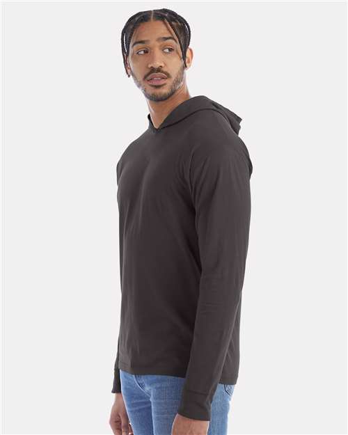 Hanes GDH280 Unisex Garment-Dyed Jersey Hooded Long Sleeve T-Shirt - New Railroad Grey - model side