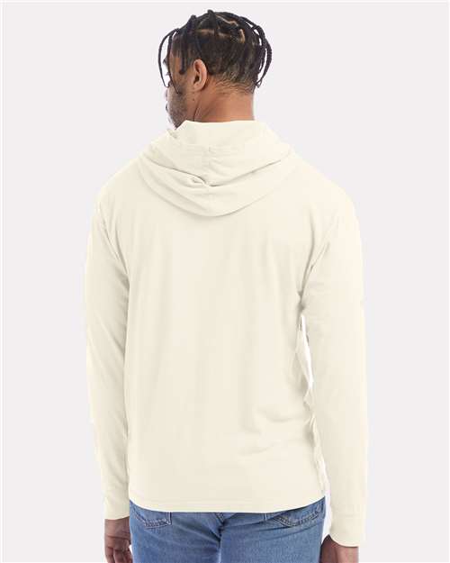 Hanes GDH280 Unisex Garment-Dyed Jersey Hooded Long Sleeve T-Shirt - Parchment - model back