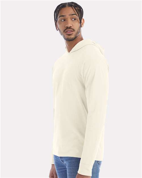 Hanes GDH280 Unisex Garment-Dyed Jersey Hooded Long Sleeve T-Shirt - Parchment - model side