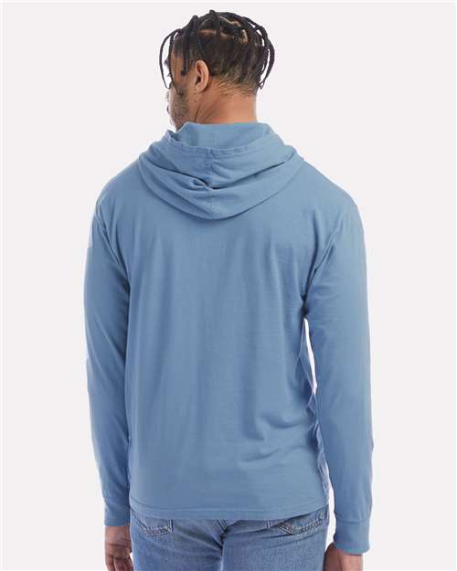 Hanes GDH280 Unisex Garment-Dyed Jersey Hooded Long Sleeve T-Shirt - Saltwater - model back