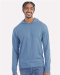 Hanes GDH280 Unisex Garment-Dyed Jersey Hooded Long Sleeve T-Shirt - Saltwater - model front
