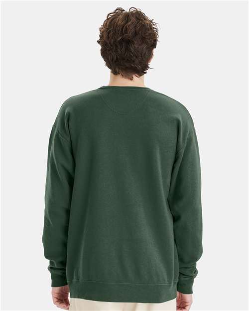 Hanes GDH400 Unisex Garment-Dyed Crewneck Sweatshirt - Field Green - model back