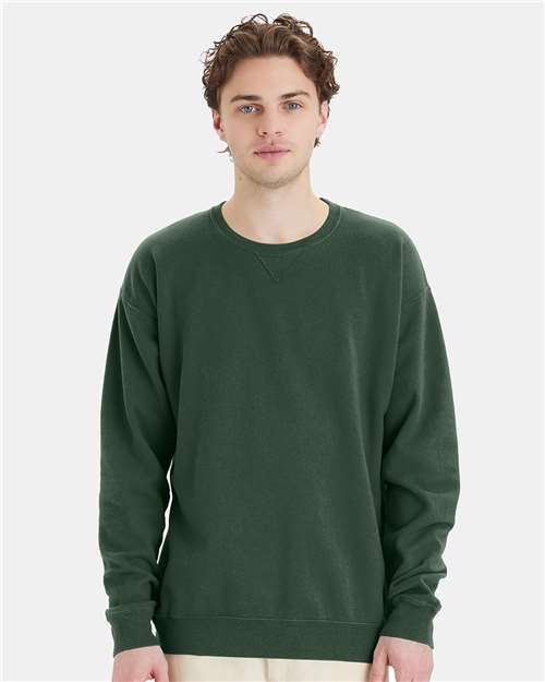 Hanes GDH400 Unisex Garment-Dyed Crewneck Sweatshirt - Field Green - model front
