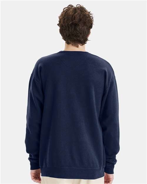 Hanes GDH400 Unisex Garment-Dyed Crewneck Sweatshirt - Navy - model back