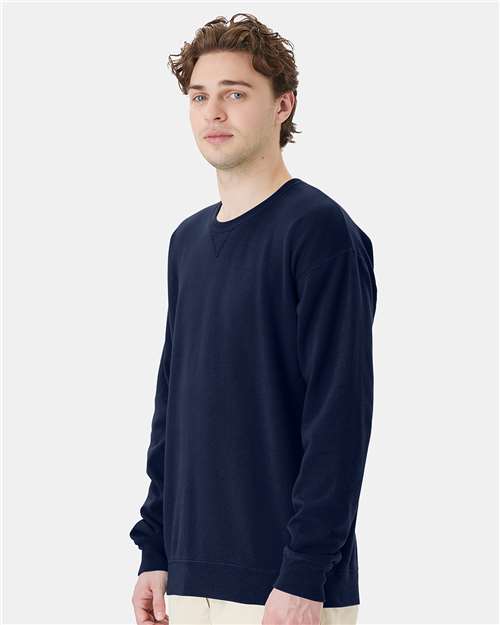 Hanes GDH400 Unisex Garment-Dyed Crewneck Sweatshirt - Navy - model side