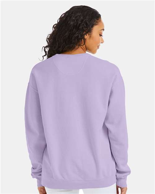 Hanes GDH400 Unisex Garment-Dyed Crewneck Sweatshirt - Future Lavender - model back