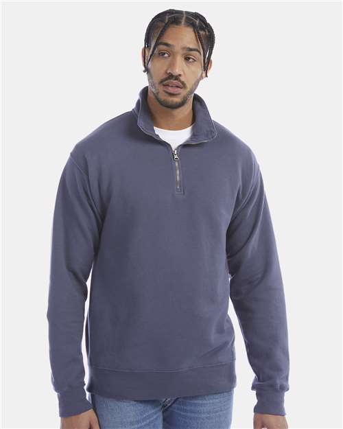 Hanes GDH425 Unisex Garment-Dyed Quarter-Zip Sweatshirt - Anchor Slate - model front