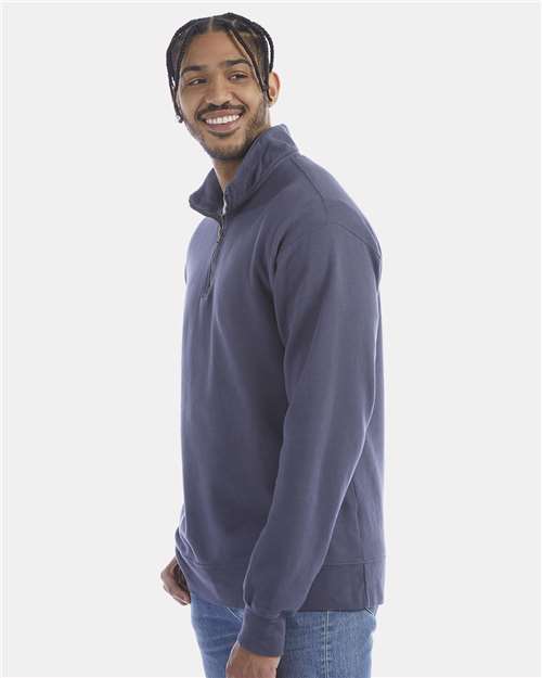 Hanes GDH425 Unisex Garment-Dyed Quarter-Zip Sweatshirt - Anchor Slate - model side