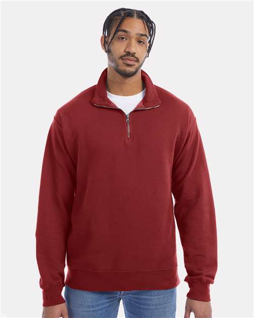 Hanes GDH425 Unisex Garment-Dyed Quarter-Zip Sweatshirt - Cayenne - model front