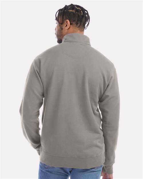 Hanes GDH425 Unisex Garment-Dyed Quarter-Zip Sweatshirt - Concrete Grey - model back