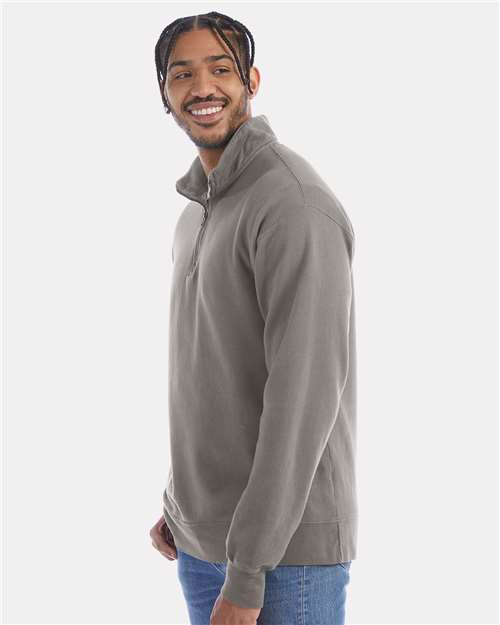 Hanes GDH425 Unisex Garment-Dyed Quarter-Zip Sweatshirt - Concrete Grey - model side
