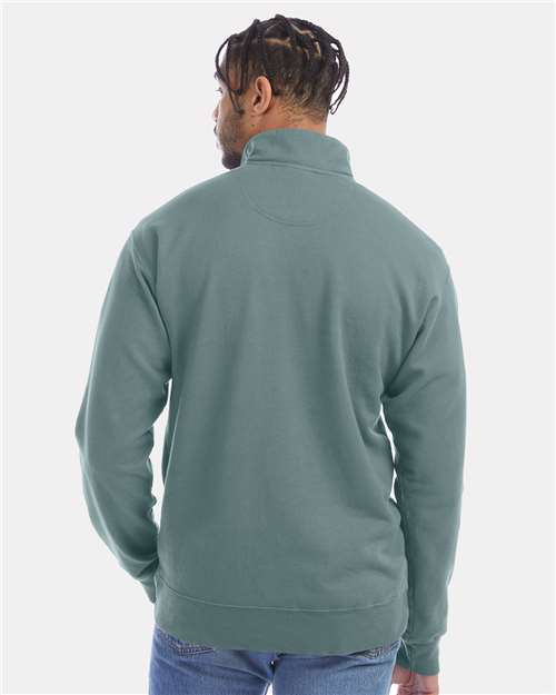 Hanes GDH425 Unisex Garment-Dyed Quarter-Zip Sweatshirt - Cypress Green - model back