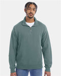 Hanes GDH425 Unisex Garment-Dyed Quarter-Zip Sweatshirt - Cypress Green - model front