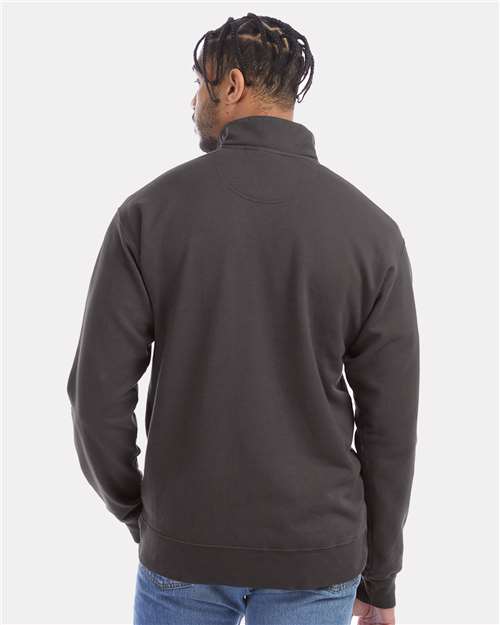 Hanes GDH425 Unisex Garment-Dyed Quarter-Zip Sweatshirt - New Railroad Grey - model back