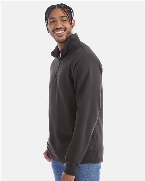 Hanes GDH425 Unisex Garment-Dyed Quarter-Zip Sweatshirt - New Railroad Grey - model side