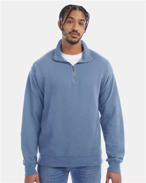Hanes GDH425 Unisex Garment-Dyed Quarter-Zip Sweatshirt - Saltwater - model front
