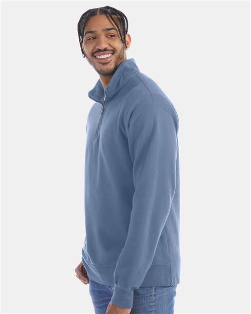 Hanes GDH425 Unisex Garment-Dyed Quarter-Zip Sweatshirt - Saltwater - model side