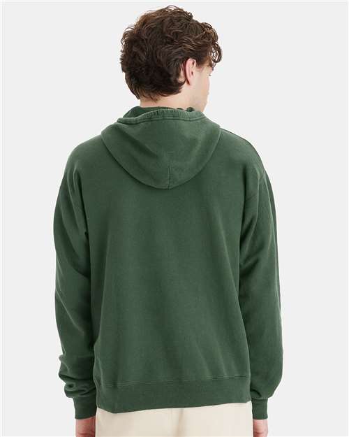 Hanes GDH450 Unisex Garment-Dyed Hooded Sweatshirt - Field Green - model back