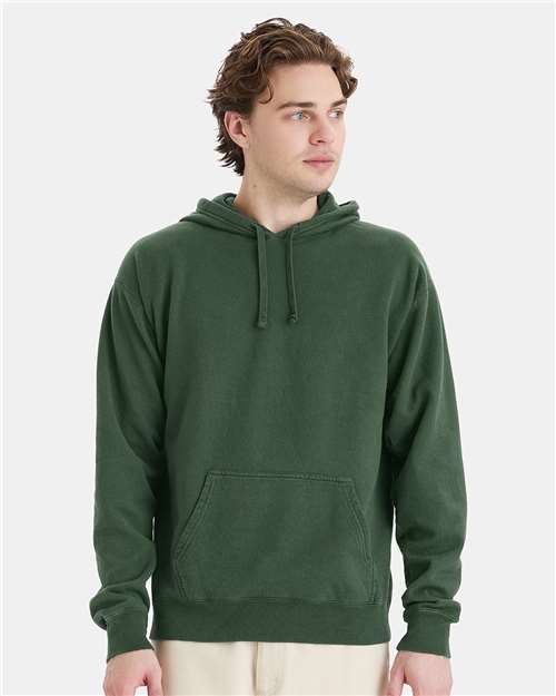 Hanes GDH450 Unisex Garment-Dyed Hooded Sweatshirt - Field Green - model front