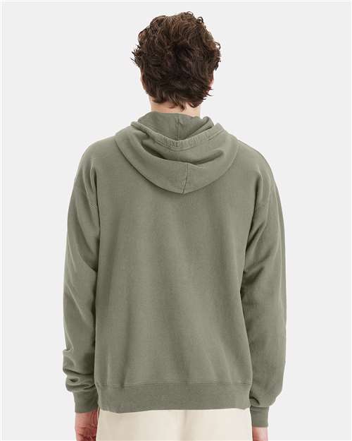 Hanes GDH450 Unisex Garment-Dyed Hooded Sweatshirt - Faded Fatigue - model back
