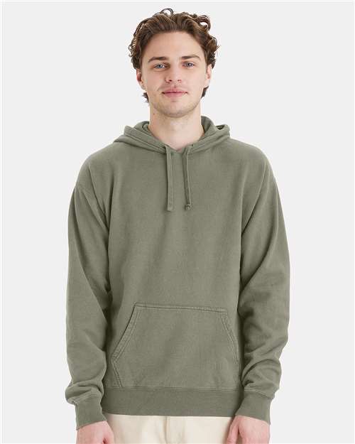 Hanes GDH450 Unisex Garment-Dyed Hooded Sweatshirt - Faded Fatigue - model front