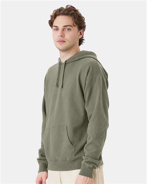 Hanes GDH450 Unisex Garment-Dyed Hooded Sweatshirt - Faded Fatigue - model side