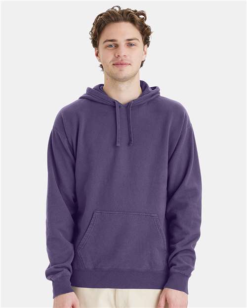 Hanes GDH450 Unisex Garment-Dyed Hooded Sweatshirt - Grape Soda - model front
