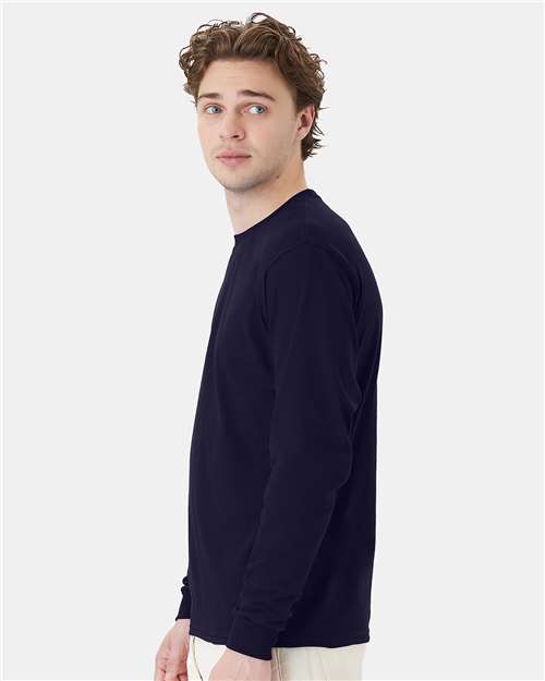 Hanes 5286 Essential-T Long Sleeve T-Shirt - Athletic Navy - model side