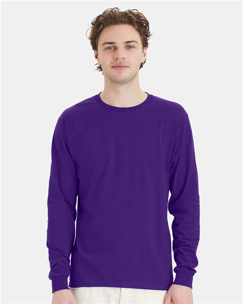 Hanes 5286 Essential-T Long Sleeve T-Shirt - Athletic Purple - model front