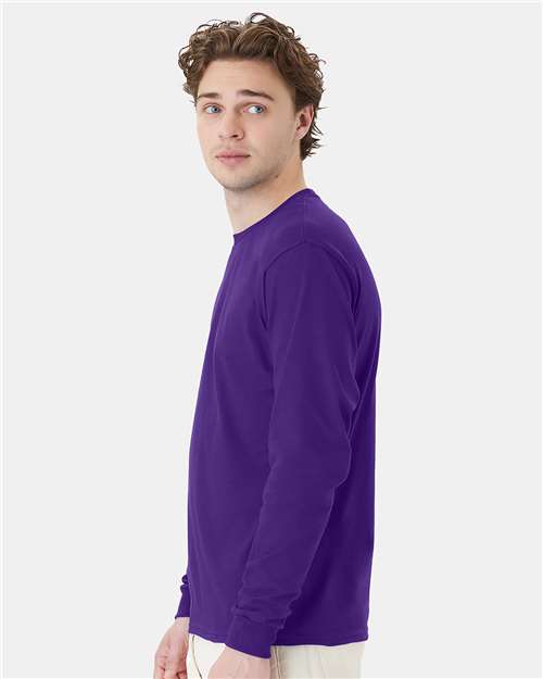 Hanes 5286 Essential-T Long Sleeve T-Shirt - Athletic Purple - model side