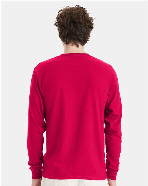 Hanes 5286 Essential-T Long Sleeve T-Shirt - Athletic Crimson - model back