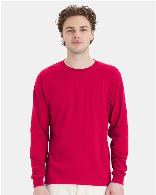 Hanes 5286 Essential-T Long Sleeve T-Shirt - Athletic Crimson - model front